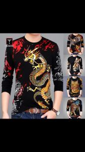 TAILOR Long Sleeved T-shirt Mens Korean Version 3D Printed T-shirtdragon Eagle Cool Youth Wear Fashion Top