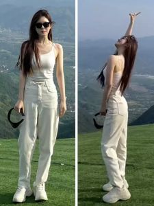 กางเกงยีนส์ทรงหลวมเอวสูงสีน้ำตาลสำหรับผู้หญิง กางเกงขายาวทรงตรง ทรงหลวม ทรงหลวม ปิดด้วยซิป ฤดูใบไม้ร่วง 2025 ผ้าฝ้าย