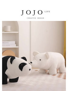 Cartoon Panda Entrance Bench Living Room Shoe Changing Stool Simple Modern Style No Customization No Assembly Required Wooden Material