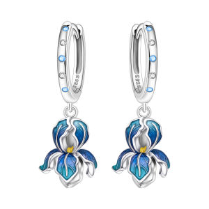 S925 Sterling Silver Earrings Exquisite Blue Flower Green Leaf Earrings Original Fashion Jewelry Birthday Gift For Women