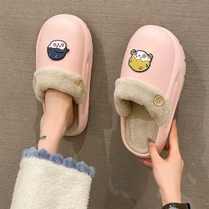 Autumn and Winter Indoor and Outdoor Detachable Plush Cotton Slippers Female Cute Cartoon Thermal Waterproof Non Slip Platform Slippers