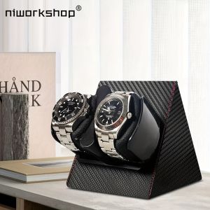 1pc Niworkshop Automatic Watch Winder Luxury PU leather 2 Slots Watch Storage Case with Quiet Motor Memory Cotton Watch box