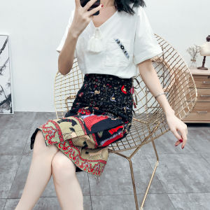 Ethnic Style Cotton Linen Wrap Skirt with Belt Print Travel Vacation Early Spring Womens High Waist A-Line Midi Skirt