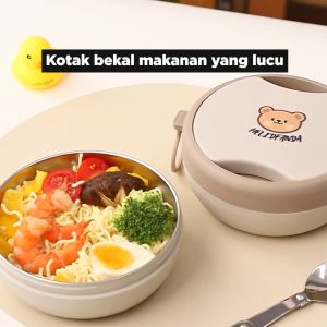 Mainland Mangkuk Sup Bahan Stainless Mangkok Bekal dengan Tutup Sarapan Panas Mangkok Soup Portable Wadah Tempat Makanan Food Grade Anti Tumpah HMB111