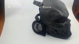 Military Tactical Airsoft Full Face Ear Protection Mask Halloween Party Cosplay Cycling Mask Outdoor CS Wargame Paintball Shooting Hunting Protective Skull Head Mask