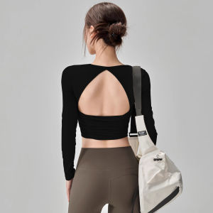 New Womens Yoga Fitness Clothing Long Sleeve Sports Top with Chest Pad Professional Pilates Training Outfit Running Leisure Wear