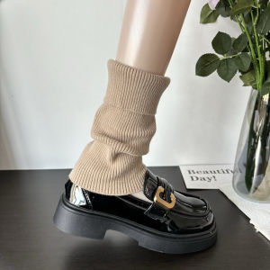 ถุงเท้าถักบางสําหรับสุภาพสตรี ขนสัตว์ สไตล์กองสีน้ําตาลสําหรับ ฤดูใบไม้ผลิ และ ฤดูใบไม้ร่วง สบาย นุ่ม ผ้าคลุมถุงน่องสวมใส่ในบ้านสีบริสุทธิ์