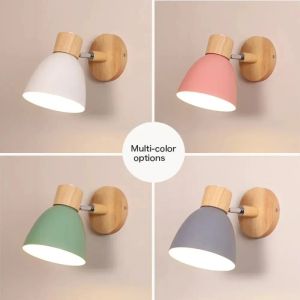 1PC Modern Metal Wall Lamp Wooden Macaron Bedroom Decoration Wall Sconce E27 Indoor Wall Light for Bedside Restaurant Bar Cafe