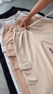 Cargo Pants Pocket Celana Panjang Dewasa Perempuan - Jogger Loose Kulot Fleece Wanita - Kargo Tebal Korean Remaja Cewek Premium