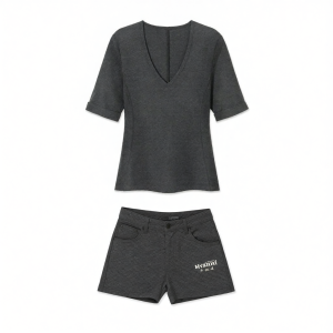 PSO Brand | Fitted V-Neck Knit Short Sleeve T-Shirt