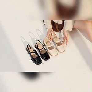 New Womens Square Toe Mary Jane Shoes For Outdoor Wear French Retro Coarse Follow-up Shoes Sizes 36-40
