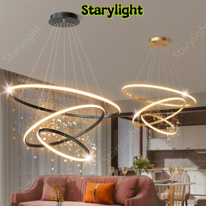 Nordic LED 3 Rings Tri Color Chandelier Ceiling Light Modern Adjustable Ring Pendant Light For Living Room Dining Room Kitchen Bedroom Drop Light Hanging Lights