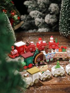 Wooden Christmas Train With 4 Sections Small Train Decorations ChildrenS Christmas Toys Birthday Gifts Cake Decorations
