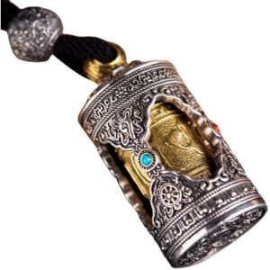 Dilyscharm may mắn bạc Thái gaou hộp màu ngọc lam khắc sáu chữ Mặt dây chuyền có thể xoay