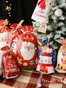 Large Christmas Santa Claus Gift Bag Candy Packaging Gift Bag Paper Bag Small Large Tied Cloth Bag Holiday Celebration Supplies