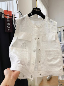 Fashionable Korean Style Hollow out Embroidery Womens Vest Sleeveless Early Autumn Versatile Trendy Shoulder Top