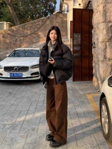 Retro Brown Straight Leg Jeans Womens Loose High Waist Slimming Narrow Version Wide Leg Pants Autumn Winter Fashion Trend