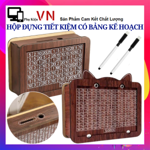 Hộp Đựng Tiết Kiệm Tiền Có Bảng Kế Hoạch Mục Tiêu Tặng Kèm Bút Tiện Lợi - Ống Heo Tiết Kiệm Bằng Gỗ / Hộp Tiết Kiệm Tiền Bằng Gỗ
