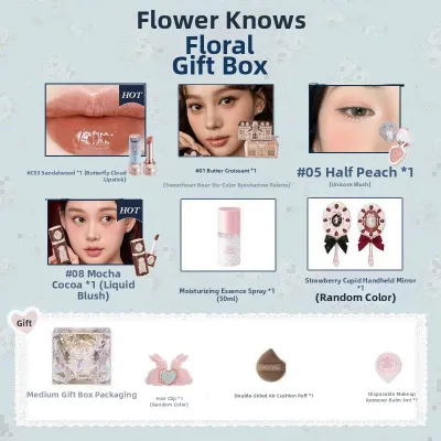 Flower Knows | Complete Makeup Set Gift Box for Women Birthday Holiday Present Face Palette Set with Brush and Powder Compact Makeup Kit for Students Beginner Makeup Enthusiasts