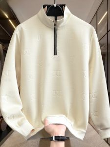 HENGYUANXIANG | Hengyuanxiang 2025 New Zipper Casual Long Sleeve Hoodie Spring Autumn Stand Collar Mens T-Shirt Fashion Urban Loose Fit Polyester Spandex