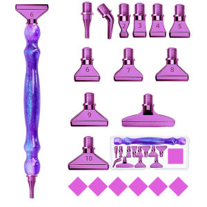 Purple 5D DIY Diamond Pen Set Resin Diamond Painting Tool Point Drill Pen With Thread Multifunctional 6 Metal Pen Heads And Clay