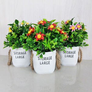 Tanaman Hias Mini Pot Bunga Daisy Plastik Artificial Ornamen Dekorasi Rumah Buatan COD PBP165