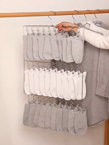 SPACEMADER Stainless Steel Sock Rack Rust Proof Clothes Hanger Multi Purpose Rack Windproof Drying Rack Socks Purpose Underwear Towel Rack with Clips