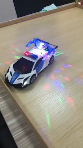 Electric 360 Rotation Police Car Vehicle with LED Light Music Dancing Deformation Rotating Car Universal Police Cars Educational toy for kids