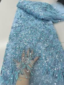 Vải Ren Đính Hạt Sequin Cao Cấp Châu Phi Chất Lượng Cao Thêu Tay Nigeria Vải Lưới Pháp Dành Cho May Trang Phục Chú Rể