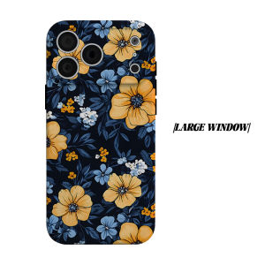 Dark Blue Yellow Floral Phone Case for iPhone 18 17 16 15 14 13 12 11 Air Pro Max Plus Double-layer Cover
