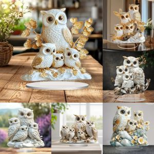 The White Owls Statue2D Flat  Acrylic FigurineHomestudioCaferoomofficedisplay CaseTable Ornament Desktop Decor Kit Gift