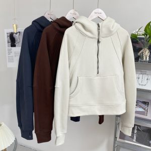 Ladies Loose Fit Fleece Lined Hoodie Zip up Casual Sportswear Cotton Polyester Blend Long Sleeve Short Length Solid Color