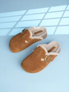 Josiny | Fleece Lined Warm Slippers Half-Drag Shoes