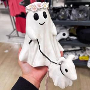 Tượng Chó Ma Halloween - Ma Ngộ Nghĩnh Đi Bộ Với Chó Của Ông Nhựa Để Bàn Trang Trí Retro Chủ Đề Động Vật Cho Trang Trí Halloween