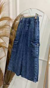 Meltz.id - Celana Kulot Cargo Jeans Panjang Anak Perempuan Snow Pinggang Full Karet