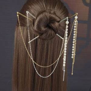 Handmade Simple Double Chain Hairpin Trendy Tassel Hairpin Versatile Daily Use Alloy Vintage Style Hair Accessories