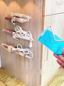 Wall Mounted Self Adhesive Hair Dryer & Curler Straightener Holder Stainless Steel Storage Rack No Drilling Bathroom Organizer