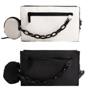 【Chinatera】PU Leather Saddle Small Square Bag Solid Color Crossbody Purse Fashion Handbag for Women Dating Work