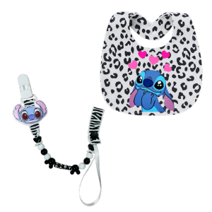 Disney | Baby boy and girl bibs Kawaii baby pacifier chain clip newborn accessories saliva towel baby feeding patting cloth adjustable