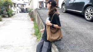 Japanese Harajuku Girl Solid Color Large Capacity Tote Bag Womens New Fashion Student Shoulder Bag Sling Bag