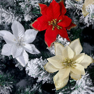 พวงหรีดต้นคริสต์มาสจำลองพวงหรีดการตกแต่งฉากดอกไม้ผ้าจำลองขนาด13ซม. แวววาว (10ชิ้น/แพ็ค) การตกแต่งคริสต์มาส