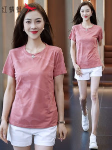 Red Dragonfly Ice Silk Short sleeve T-shirt Women Summer 2024 New Outdoor Camouflage Quick Drying Clothes Blazer Thin Top