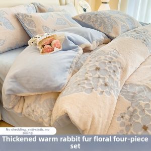 NAIYOUCHENG | Engraved Milk Velvet Thickening Bedsheet Set
