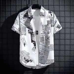 summer short sleeve shirt mens, breathable newspaper, aloha shirt, men's shirt, men's aloha shirt