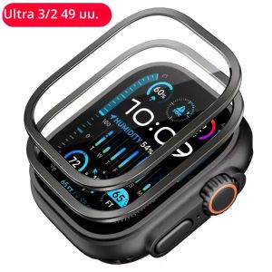 กรณีอลูมิเนียมอัลลอยด์ + กระจกนิรภัยสำหรับแอปเปิ้ลวอตช์อัลตร้า 3 49 มม.ป้องกันรอยขีดข่วนป้องกันหน้าจอไอวอทช์ อัลตร้า 2 1 49 มม.ฟิล์ม