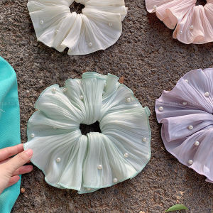 Fresh Style Extra Large Folded Pearl Hair Ties for Women Summer New Low Ponytail Elastic Hair Bands Korean Fashion Accessories