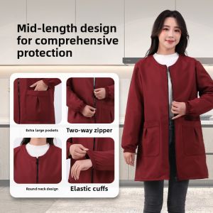 MONLEYTA | Womens Fashionable Fleece Lined Thickened Work Apron Waterproof Oil Resistant For Office Use Kitchen Gown Adult Size XL-4XL
