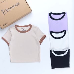 Áo croptop bé gái Bomines Áo bé gái hở bụng thun rib cotton cho bé gái 10-36kg ATNVIEN