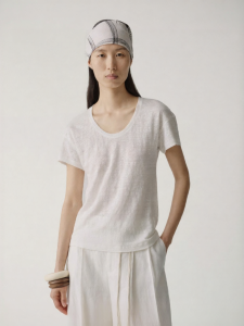 INSIS FEMME | Pure Linen U-neck Translucent Short Sleeve T-shirt