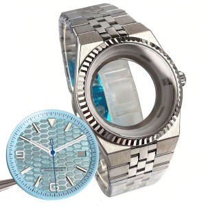 41mm Diving Watch Case for Land-Dweller Sapphire Glass Blue Black 34mm Dial Fit NH35 NH36 Flat Jubilee Bracelet Men Watch Part